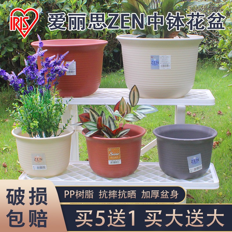 IRIS resin ZEN medium bowl round flower pot imitation porcelain plastic large flower pot Multi-meat moon season Balcony Planted vegetable basin