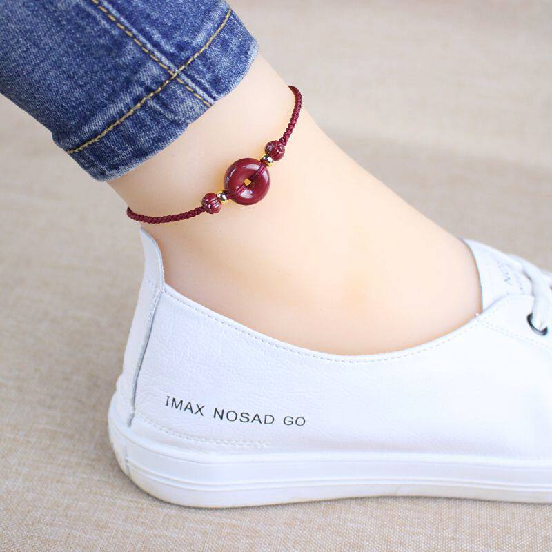 Real Sand Green Buckle Lotus Red Rope Foot Chain Hand Woven Red Foot Rope This Life Ornament Woman