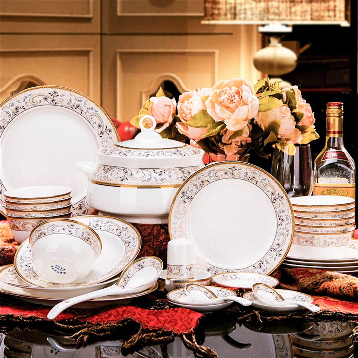 Jingdezhen Cutlery Suit Bowls Dish Dishes Home Chinese Ceramics Phnom Penh Bowls Tray Sub Bowls chopsticks Composition light and luxurious tableware-Taobao