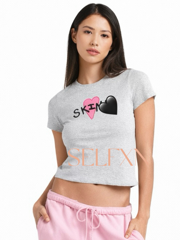 Valentine's Day Limited Edition Skim-Style Heart-Print Round-Neck Slim-Fit Cotton Comfortable Short-Sleeve T-Shirt