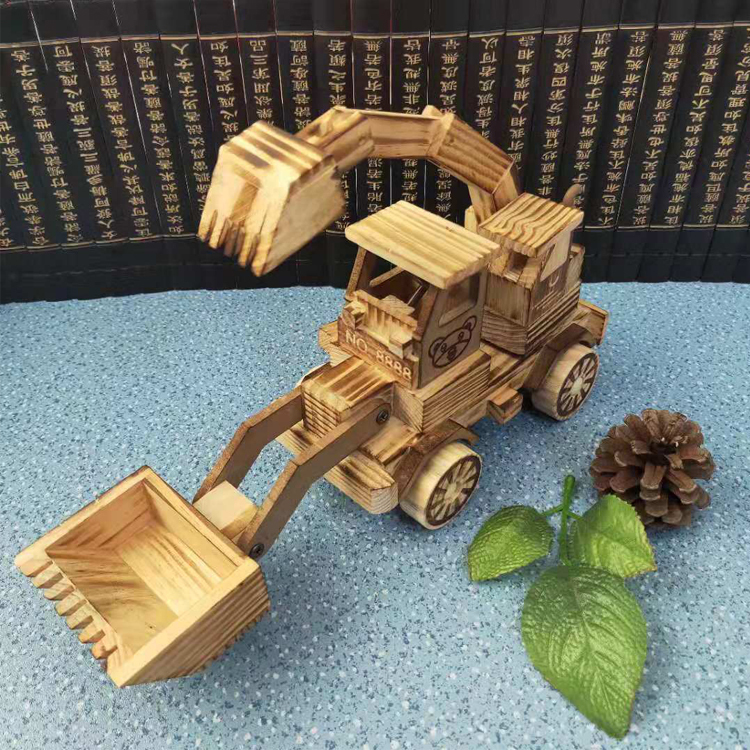 Wooden Simulation Excavator Model Toy, Wooden Truck Loader Model Construction Vehicle Toy
