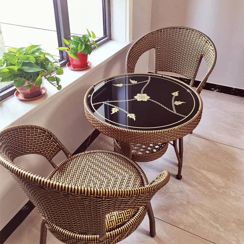 Cane Chair Table And Chairs Three Sets Balcony Casual Tea Table Square Round Living Room Outdoor Imitation Rattan Table And Chairs Net Red Small Household Type Home-Taobao