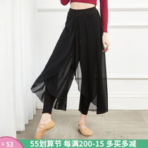 Pituality Spring Autumn Net Yarn Splicing Practice Pants Adults China Classical Dance with broad leg pants female teachers perform outfits