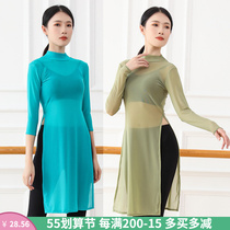 Classical Dance Exercises in Sleeves Elastic Long style Open Fork Art Exam Tight Fit Blouses Body Mesh Veil womens table performance