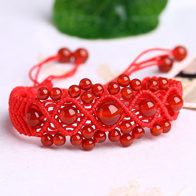 Hand-Woven Red Agate Red String Bracelet for the Year of Birth, Bringing Prosperity, Suitable for Men and Women, Couple Style, Adjustable Bracelet Accessory