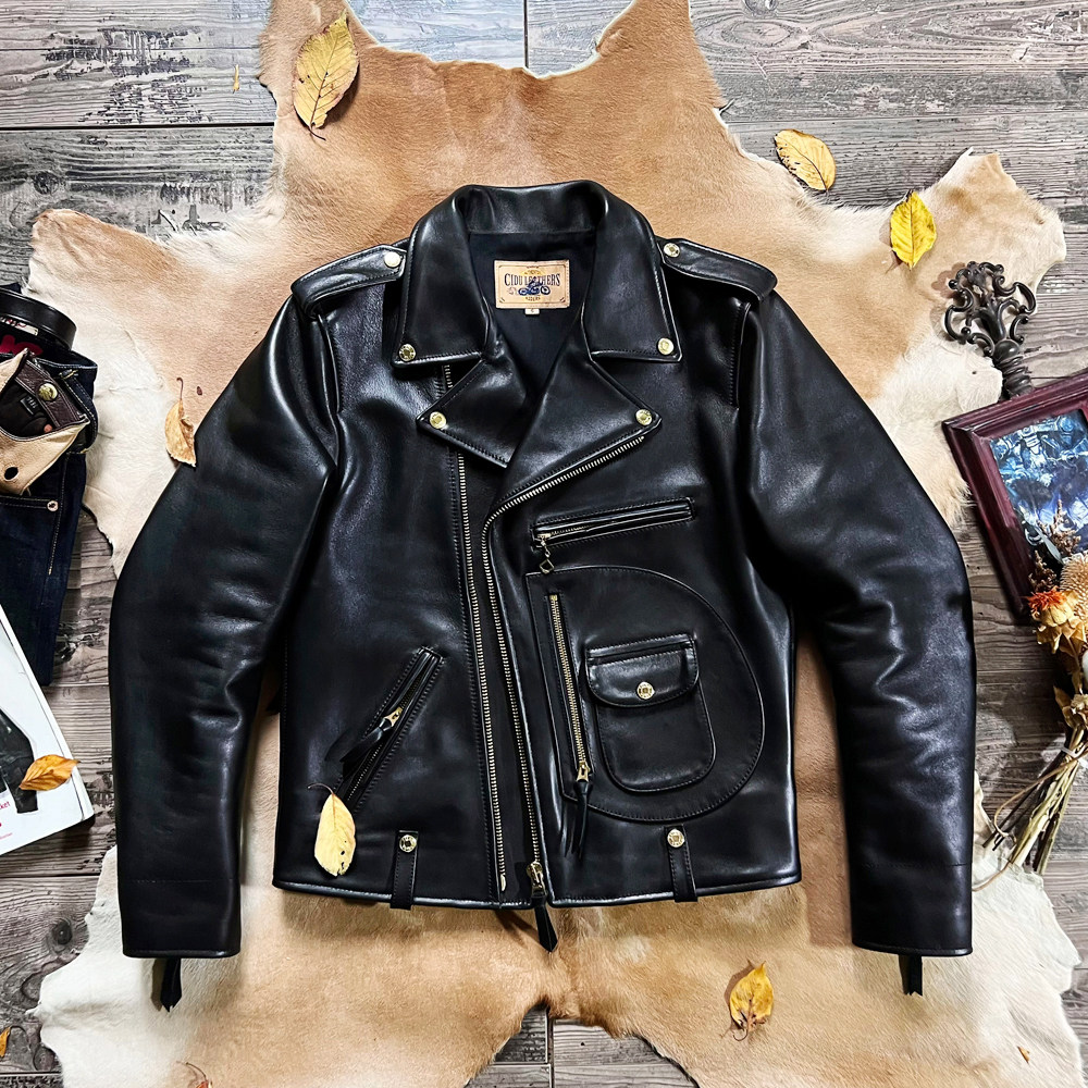 High section hard dish Italian batik top layer cowhide J24 motorcycle jacket lapel cable pull genuine leather jacket