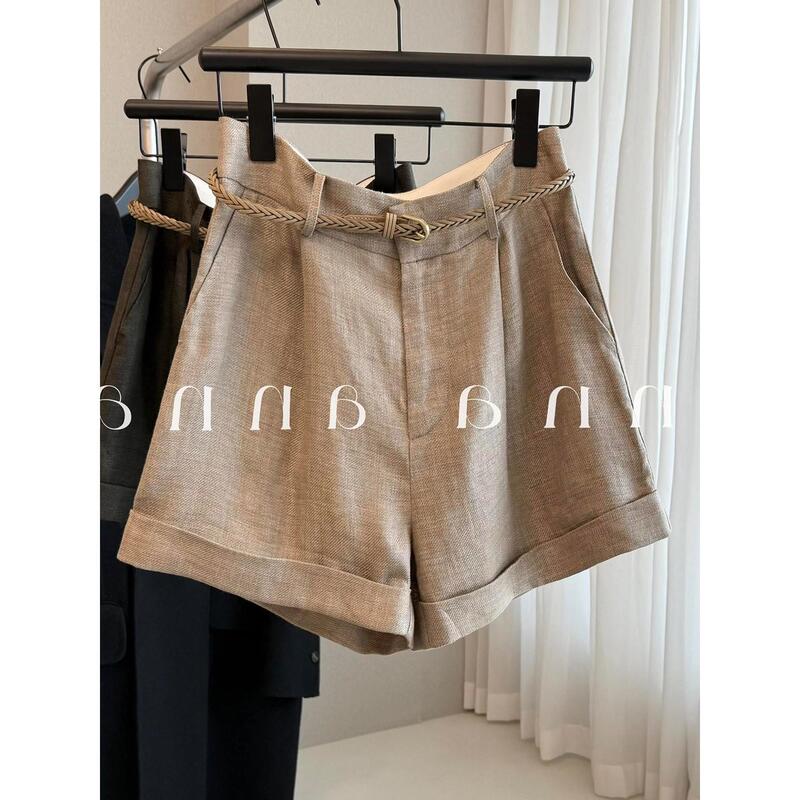 Shenzhen Nanyou Luxury Brand High-End Vintage Light Coffee Color Cuffed A-Line Casual Shorts for Women Summer Shenzhen Nanyou Luxury Brand High-End Vintage Light Coffee Color Cuffed A-Line Casual Shorts for Women Summer