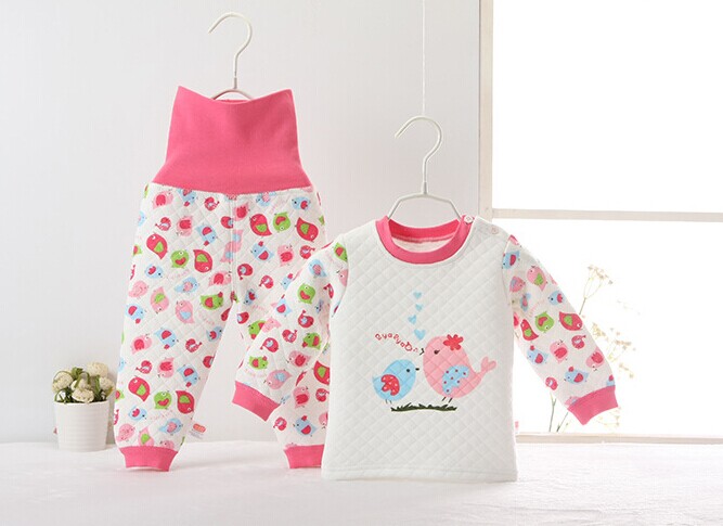 Trẻ em đồ lót nhiệt đặt cotton nam và nữ chăm sóc em bé bụng mùa thu quần áo độn bé mùa đông dịch vụ nhà dày quần áo cho bé gái