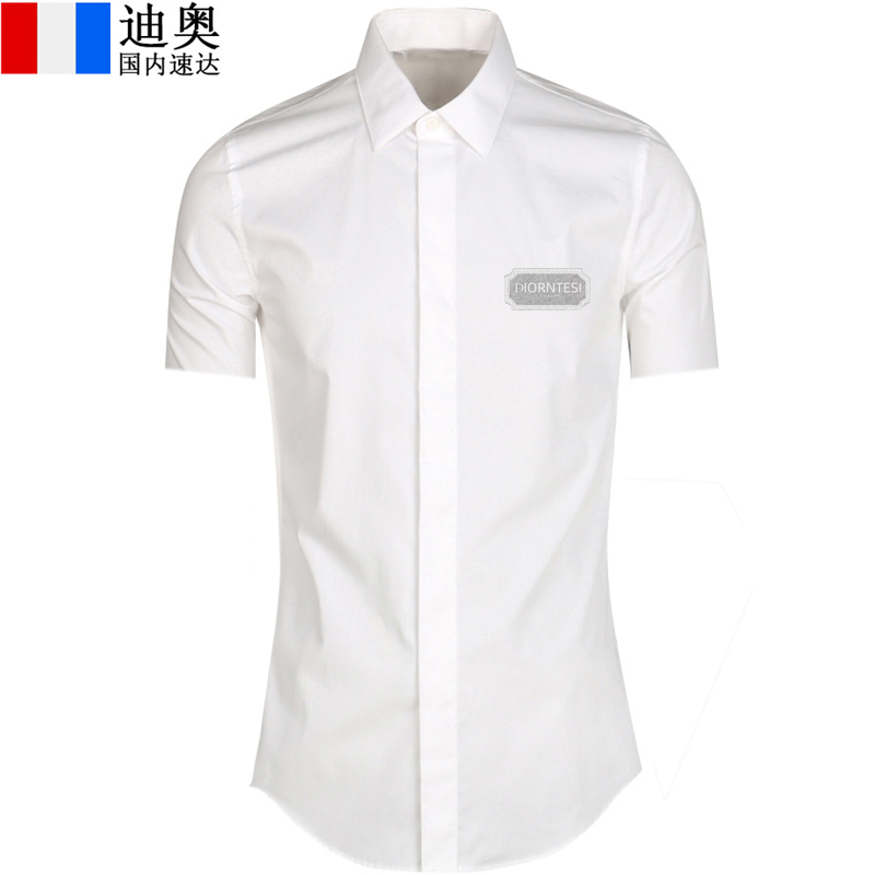 Dior Short-Sleeved Shirt Diorntesi Embroidered Slim Fit No-Iron Fashion Pointed Collar Solid Color Stylish Work Shirt