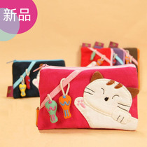 New QQ cat Japan-ROK cloth art Little hanging fish kitty Two layers of zero wallet cute lady pure cotton zipped pocket bag