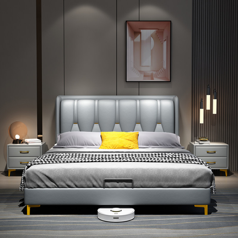 Light luxury simple modern leather bed boy children's bed 1m1 5m single bed small apartment storage software leather bed