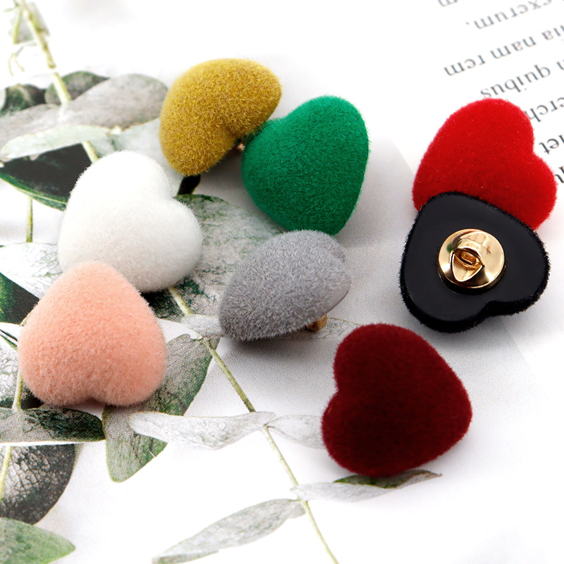 Heart-Shaped Love Button Flocked Button Cardigan Sweater Button Green Red Hand-Sewn Button Children's Shirt Knitwear Button