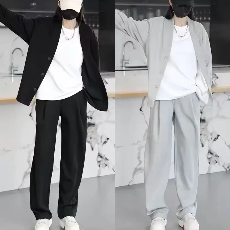 Spring and Autumn Casual Plus-Size Three-Piece Set for Men and Women, Trendy V-Neck Loose Fashion Jacket and Pants Matching Set