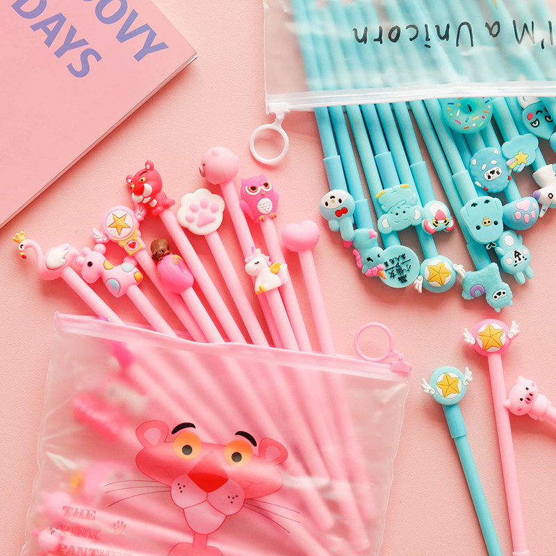 Y-axis girl heart gel pen set black water-based pen small fresh and cute cartoon signature pen 20 pack storage bag