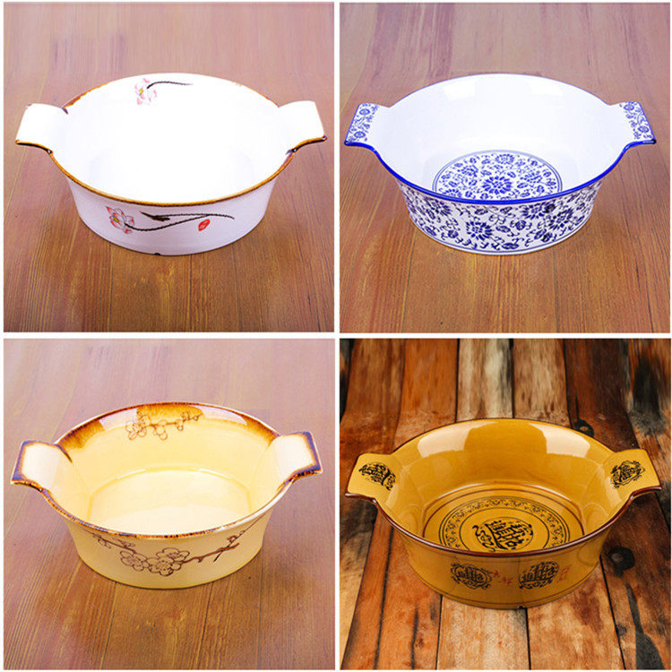 Double-ear anti-scald ceramic large steamed vegetable bowl boiled fish bowl pickled cabbage fish bowl Sichuan vegetable bowl spicy fragrant pot soup bowl large bowl