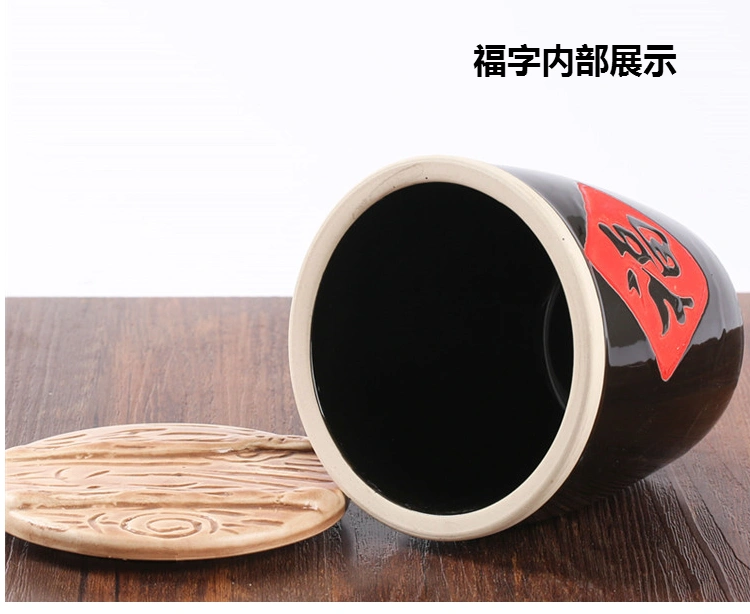 Fu nhân vật bàn xi lanh trang trí bể nước nhỏ với nắp súp lưu trữ gốm gia vị jar gia vị nước sốt bể sáng tạo xi lanh rau - Trang trí nội thất thiết kế tiệm nail