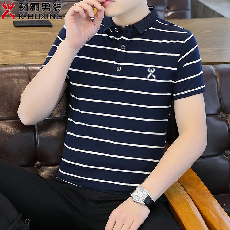Jingba Men's Summer New Short-Sleeve Striped Fashion Business Polo Shirt Pure Cotton Slim Fit T-Shirt
