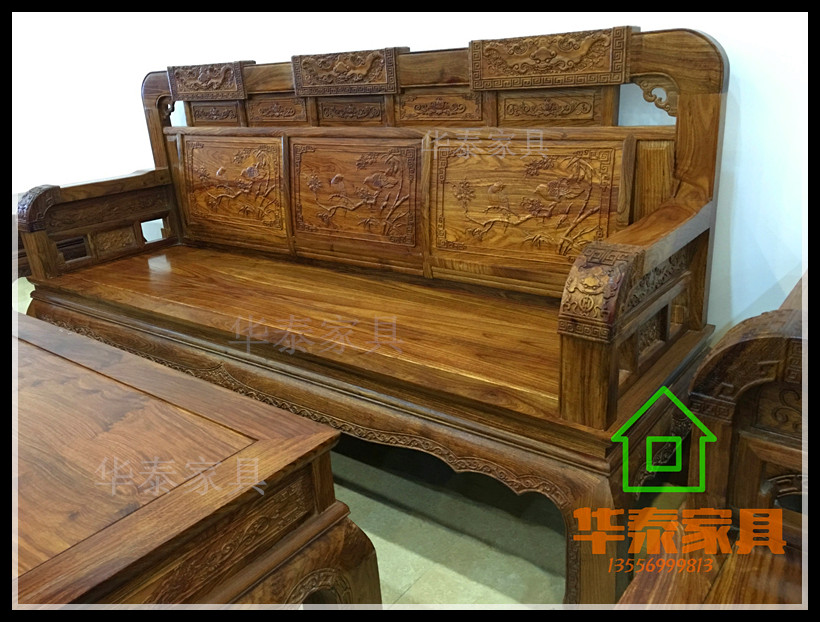 Sofa gỗ gụ gỗ hồng mộc Trung Quốc cổ điển phòng khách sofa kết hợp gỗ gụ nội thất gỗ nhím gỗ hồng sắc sofa gỗ - Bộ đồ nội thất kệ tivi phòng khách
