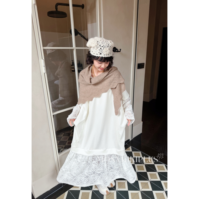 Witch Monvkiki Slightly Plus-Size Large Size Lyocell Lace Fake Two-Piece Dress # X068