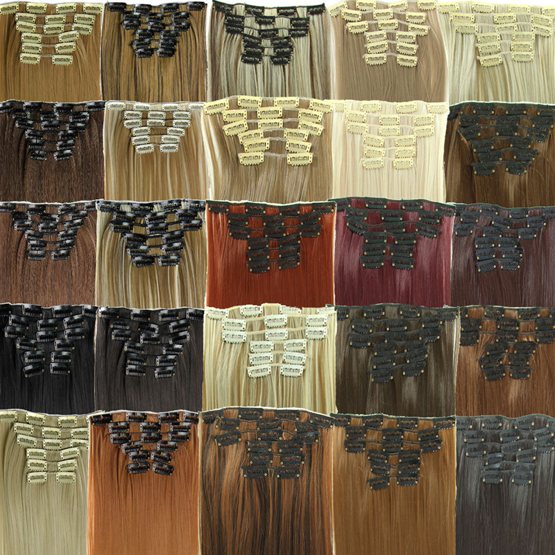 Chemical fiber high temperature silk six-piece set clip hair 16 card wig piece straight hair Clip In Hair Extensions