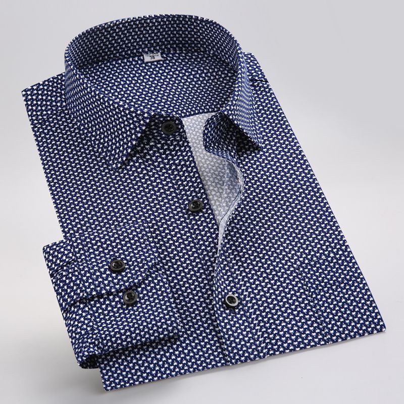 Middle-Aged Men's Business Casual Formal Wear Dark Floral Shirt with Padded Book Title Index Copper Basin Design