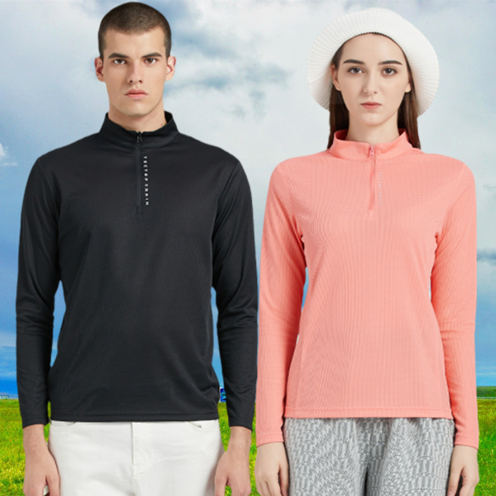 Exploring men's and women's quick-drying sports long-sleeved T-shirt stand-up collar elastic breathable outdoor hiking leisure couples quick-drying clothes