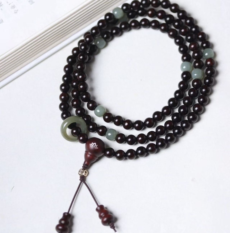 Natural Indian Small-Leaf Red Sandalwood 108-Bead Bracelet for Women, Buddhist Prayer Beads, Hetian Jade Fortune Beads Bracelet, Gift Natural Indian Small-Leaf Red Sandalwood 108-Bead Bracelet for Women, Buddhist Prayer Beads, Hetian Jade Fortune Beads Bracelet, Gift