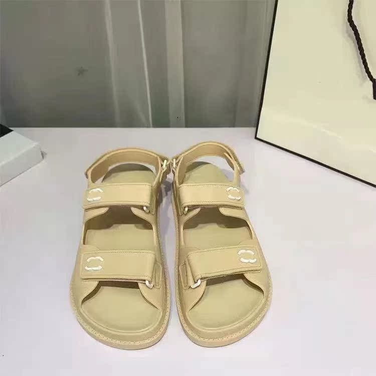 Khaki2021 summer new pattern C family Little fragrance Velcro Fish mouth Sandals Internet celebrity Totems lattice Flat bottom Jelly color Women's Shoes