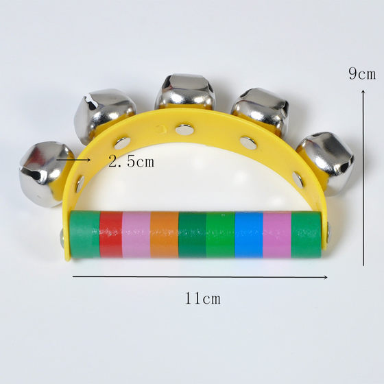 목제 손 래틀 유아 음악 장난감 반원형 래틀 벨 가죽 벨 오르프 댄스 악기