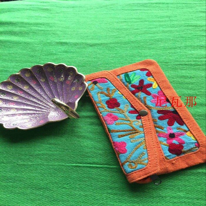 Orange Blossom Nepal handmade embroidered handbag Phone wallet Makeup Bags Makeup Bag