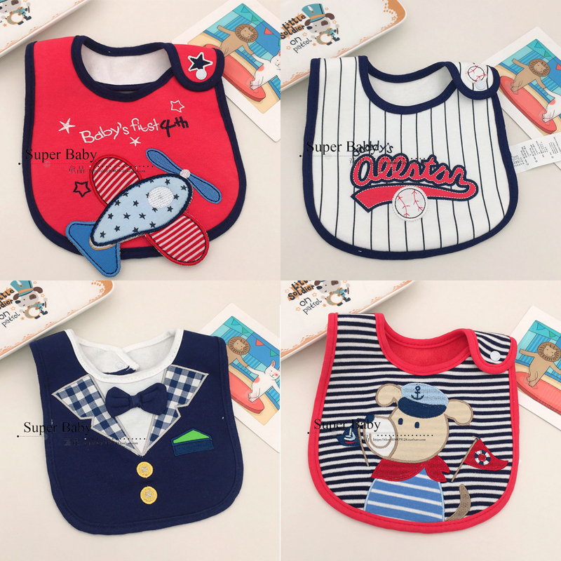 3-piece cotton embroidered children's bib Baby bib waterproof saliva pocket Black super cartoon duck food eating bib