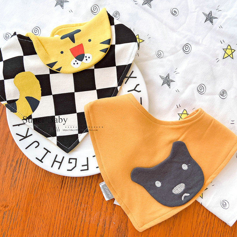 3 small animals pure cotton cartoon bib triangle towel Cotton men and women baby infant children's saliva towel