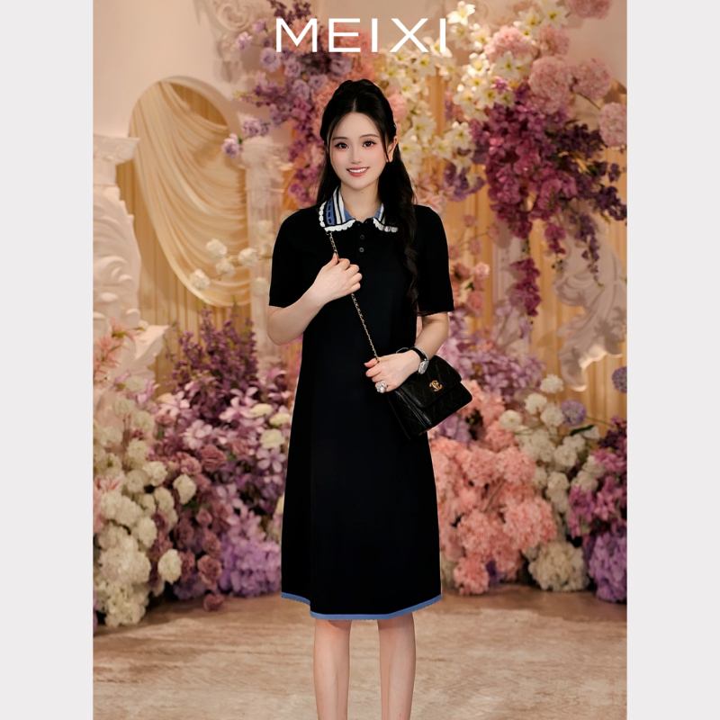 Meixi【Aesthetic Collision】Crochet Dress for Women 2026 Summer New Simple Fashion Color-Block Slimming Polo Dress Meixi【Aesthetic Collision】Crochet Dress for Women 2026 Summer New Simple Fashion Color-Block Slimming Polo Dress