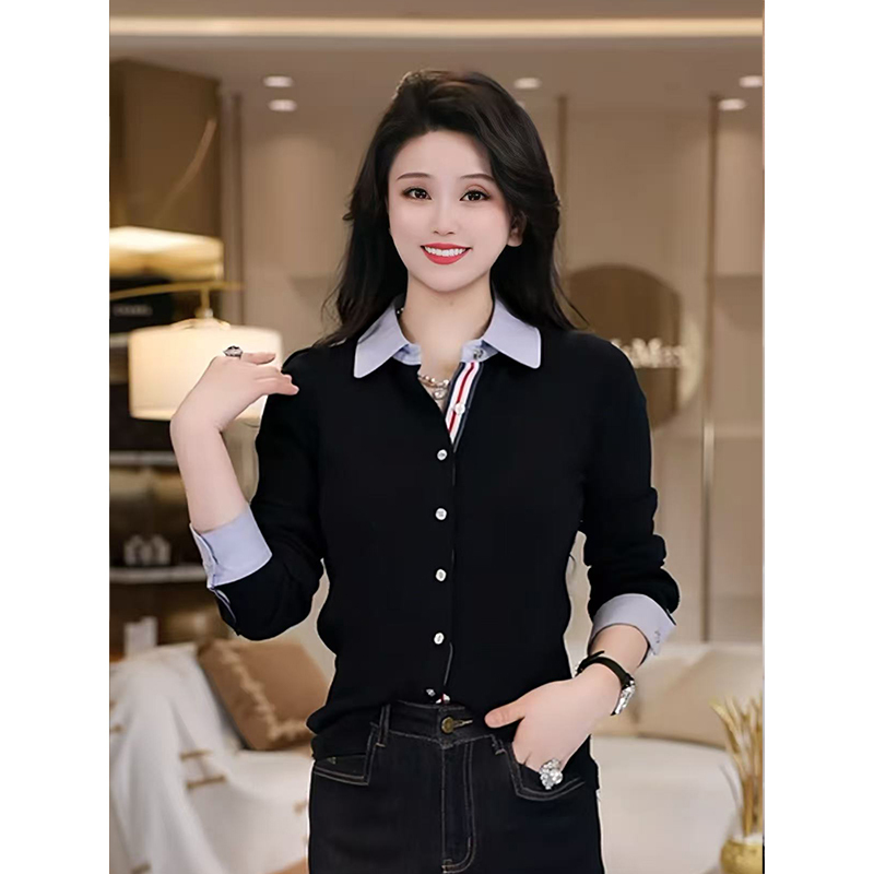 Meixi [Inner Beauty] Sheep Wool Lapel Knit Sweater for Women, Autumn 2026 New Color-Block Cardigan Jacket