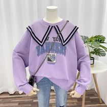 Female big child sweater 2021 New Korean autumn and winter doll collar loose Foreign Air White plus velvet padded top