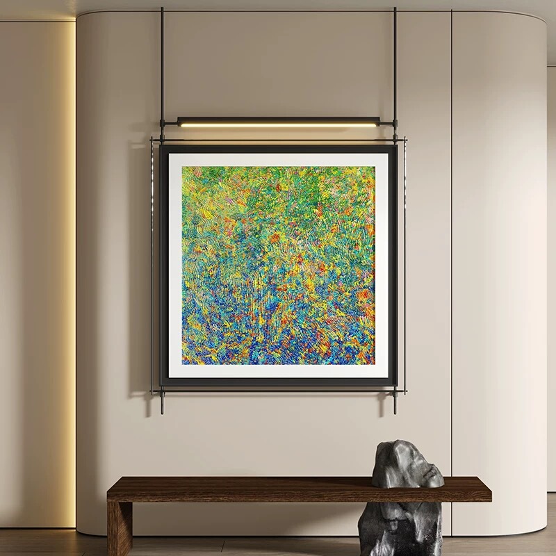 Modern Light Luxury Hanging Rod Atmosphere Wall Lamp with Painting for Living Room, Homestay, Hotel Wall Art, Background Wall Metal Decorative Painting