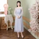 Серый середина длины 7 длинных рукавов