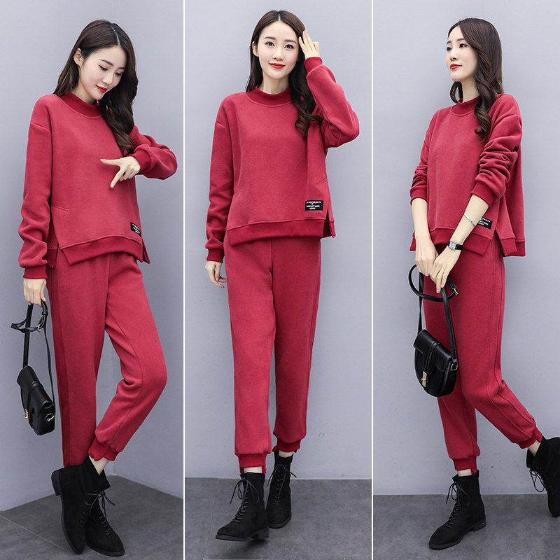 Casual Sports Suit Women's Autumn Winter Thickening Plus Suede 2021 New