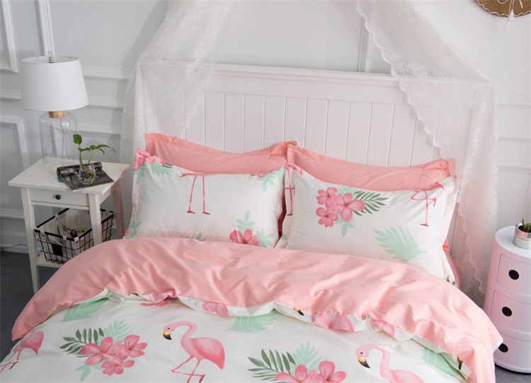 Cotton đơn giản bốn mảnh flamingo phim hoạt hình bông bộ đồ giường 1.2 m khăn trải giường quilt cover ba mảnh