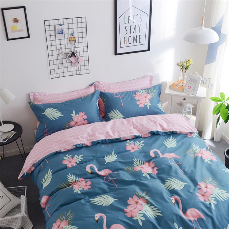 Cotton đơn giản bốn mảnh flamingo phim hoạt hình bông bộ đồ giường 1.2 m khăn trải giường quilt cover ba mảnh