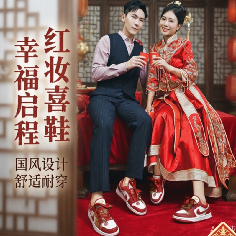 Authentic Aj Wedding Shoes Official Flagship Store Women's Shoes Red Bridal Shoes Engagement Wedding Flat Sneakers Sports Casual Men's Shoes