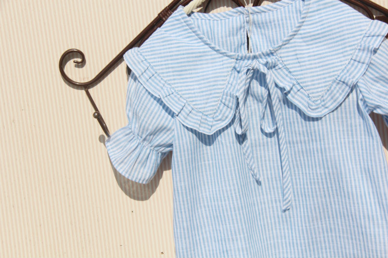 Cotton 2019 hè mới phiên bản Hàn Quốc của bé gái sọc búp bê cổ áo sơ mi tay ngắn học sinh trong trang phục trẻ em lớn - Áo sơ mi áo sơ mi cho bé trai 6 tuổi