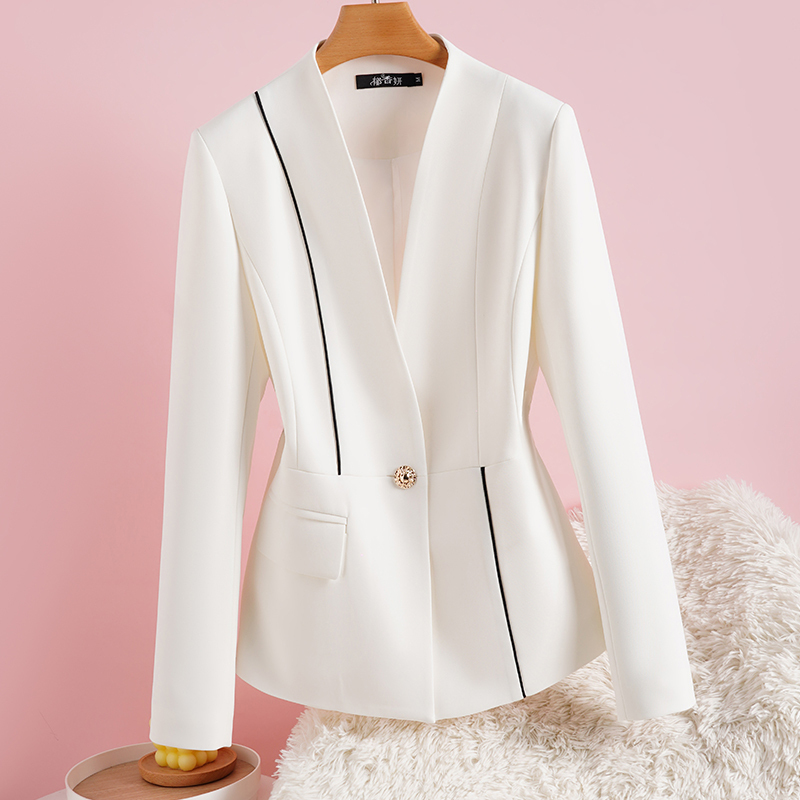 Collarless Blazer for Women, Short Style, Waist-Cinching, Unique Small Blazer, Petite Suit, Patchwork White Spring and Autumn Top Collarless Blazer for Women, Short Style, Waist-Cinching, Unique Small Blazer, Petite Suit, Patchwork White Spring and Autumn Top