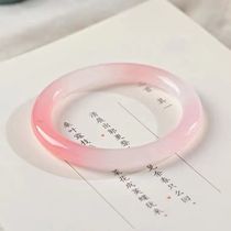 Xinjiang Golden Silk Jade Bracelet Lotus Pink Quartzite Jade Thin Beauty Regular Round Jade Bracelet Sweet Girl in the Year of the Zodiac Year