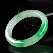 In the year of birth year Burmese old material ice waxy ice transparent floating green light green floating flower jadeite bracelet oil green water noble concubine bracelet is genuine