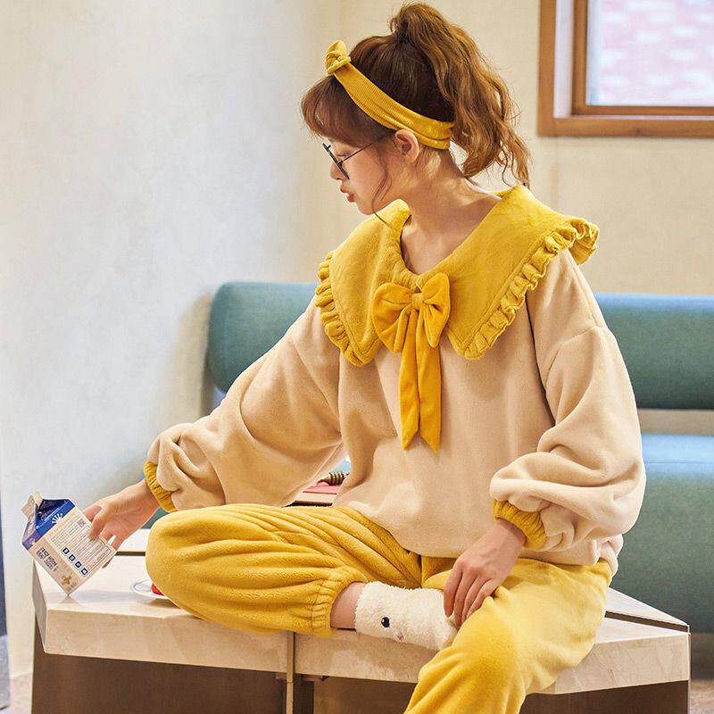 Coral velvet pajamas female Autumn Winter Princess flannel student home clothes plus plush thickened Spring and Autumn sets