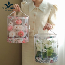 Milan Mothers Day hand flower case round hug bucket bouquet flower bouquet box square PVC transparent floral gift box