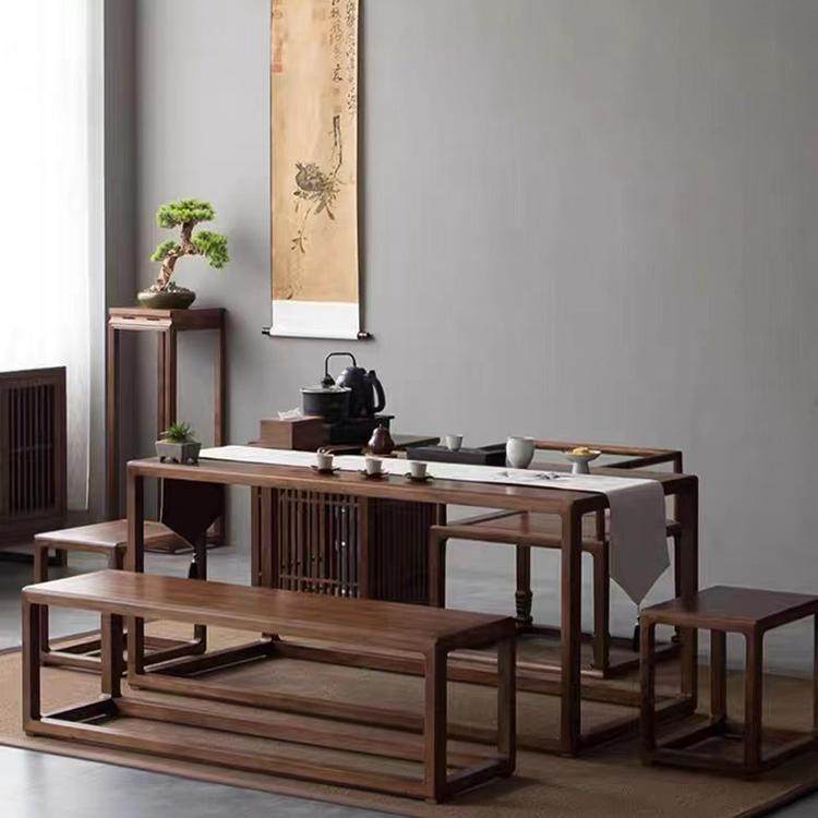 新中式茶桌椅组合：全实木禅意老榆木，古典简约干泡茶台，如何打造你的书房新风尚？-其它桌类-淘宝百科网