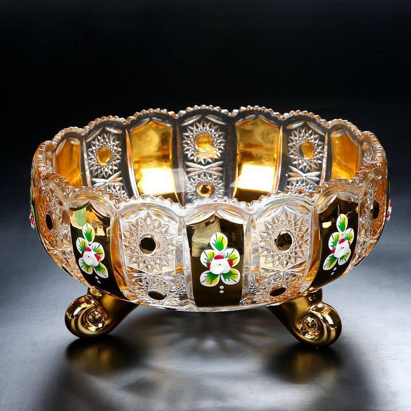 Nordic fruit plate Crystal glass fruit plate Household large living room dry fruit plate Simple snack plate High-grade fruit basin