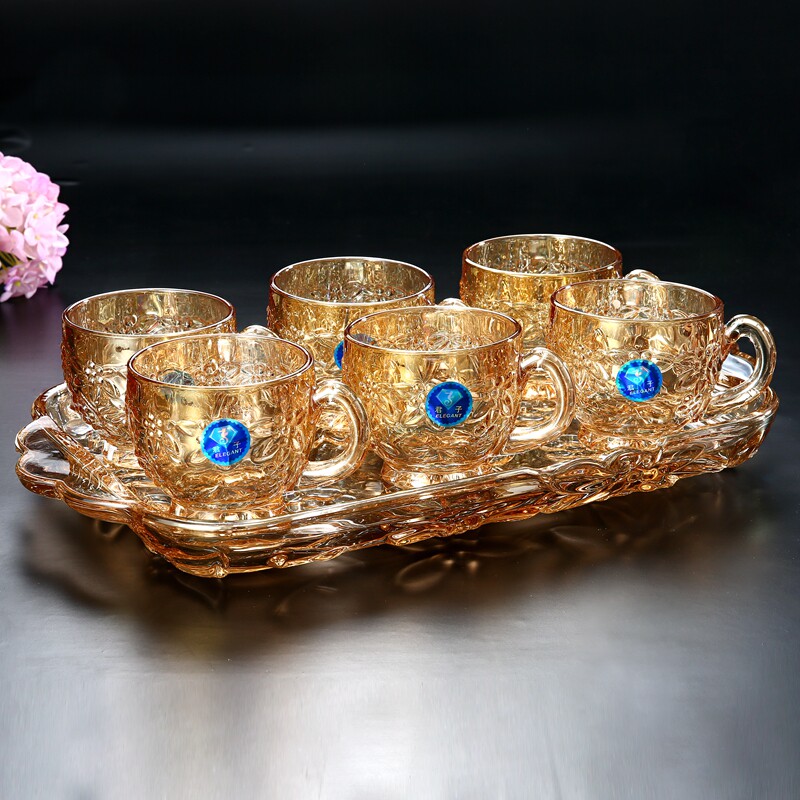 Crystal glass mug home suit living room flower tea cup drinking water cup hot water Teatable European-style creativity